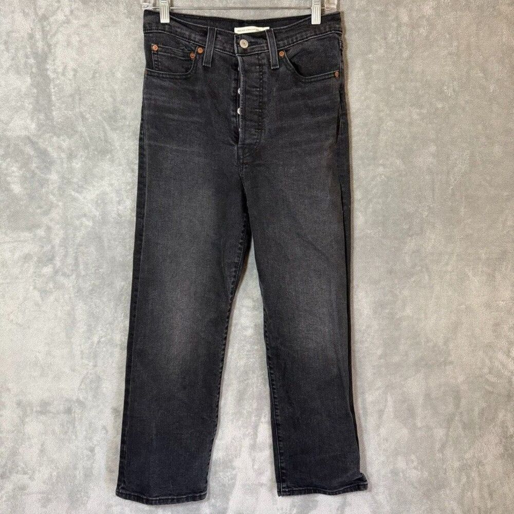 Levi's Jeans Black Button Fly Ribcage Straight Ankle W27 L27 (Inseam 25.5) Y2K